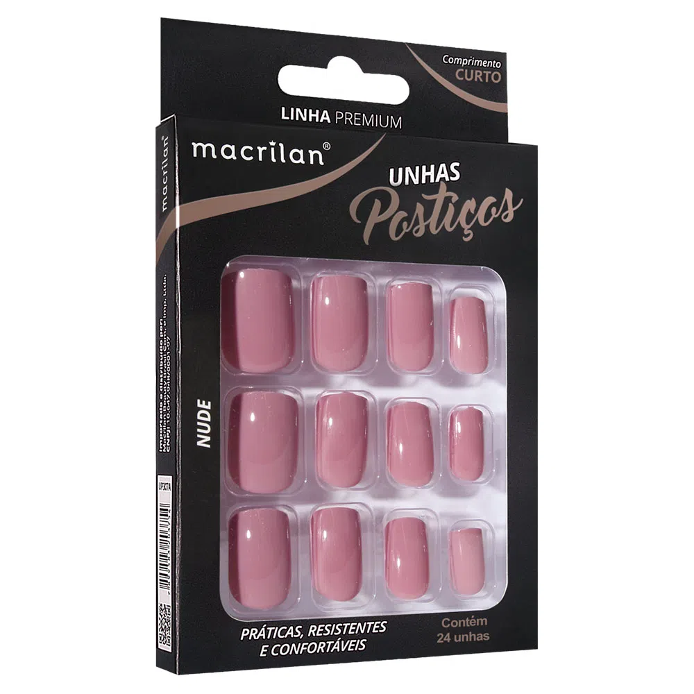 Unhas postiças tamanho curto cor Nude Macrilan UP205A