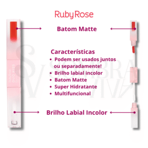 Batom Líquido Matte e Gloss Incolor Duo Kiss Ruby Rose
