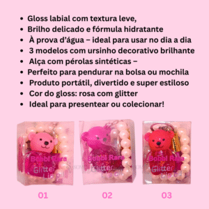 Lip Oil Glitter a Prova D’Água Com Chaveiro Ursinho Bobbi Rara